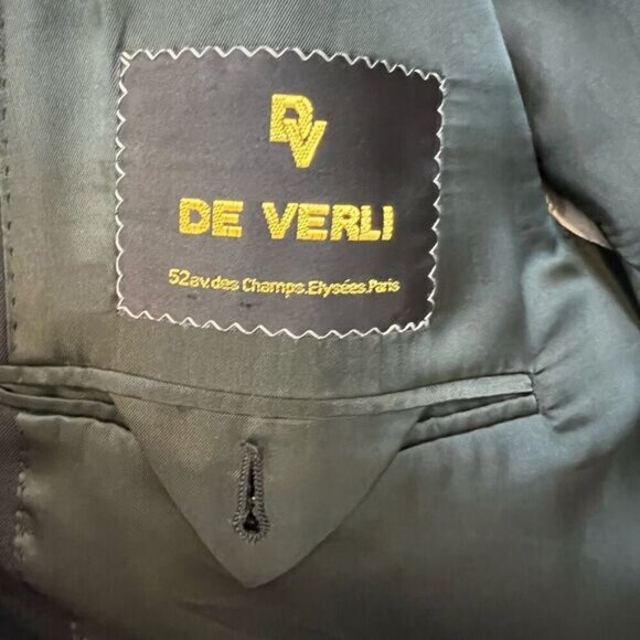 Vintage De Verli Paris Mens 46R Black Super Fine Merino Wool Blazer Suit Jacket - Picture 3 of 12